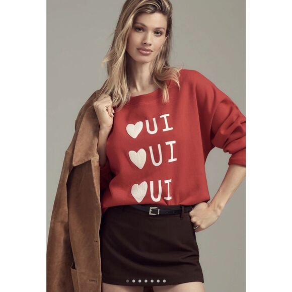 Anthropologie Rebecca Mayfield Graphic Sweatshirt Oui Heart Medium M NEW - Picture 1 of 3